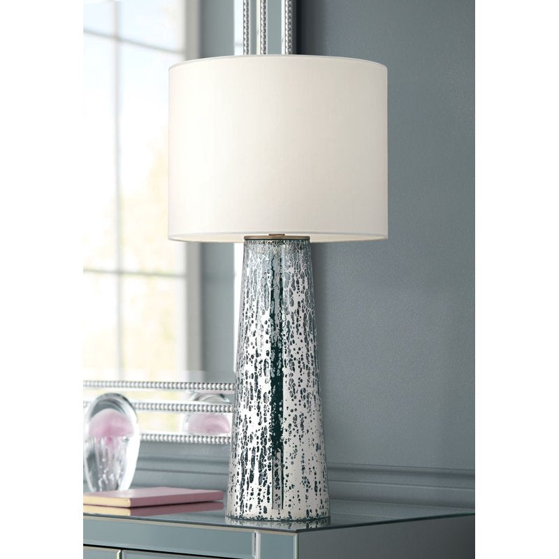 Modern Mercury Glass Table Lamp with White Drum Shade - 30 Inch Tall