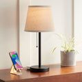 Modern Desk Lamp with USB Charging and Power Outlet - Bronze Metal 20in