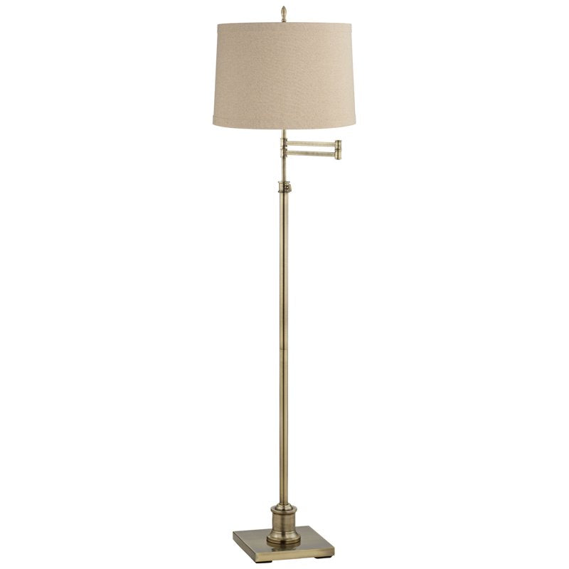 Adjustable Swing Arm Floor Lamp - 70-inch Antique Brass with Linen Shade for Living Room & Bedroom