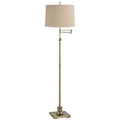 Adjustable Swing Arm Floor Lamp - 70-inch Antique Brass with Linen Shade for Living Room & Bedroom