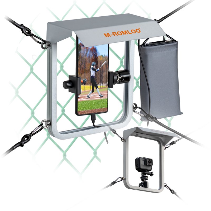 Rotating Cell Phone Fence Mount with Sunshade Waterproof Power Bank Pouch - Aluminum