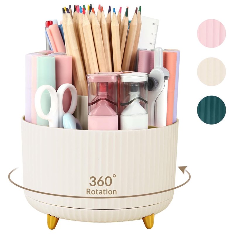 Rotating Desk Pen Organizer with 5 Slots - Space-Saving Art & Office Supply Holder
