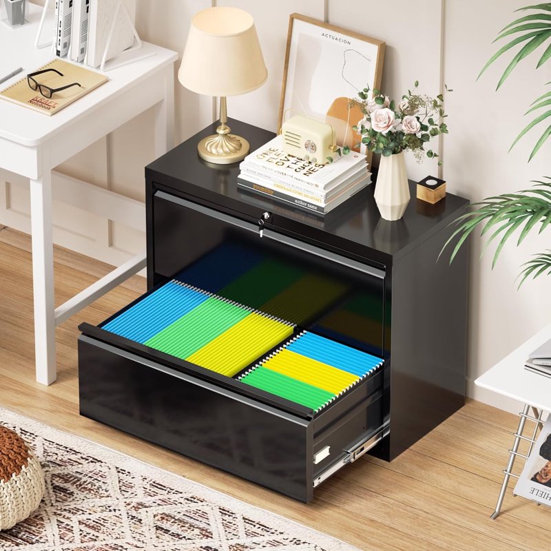 Lockable Metal File Cabinet with 2 Drawers for Office & Home Storage