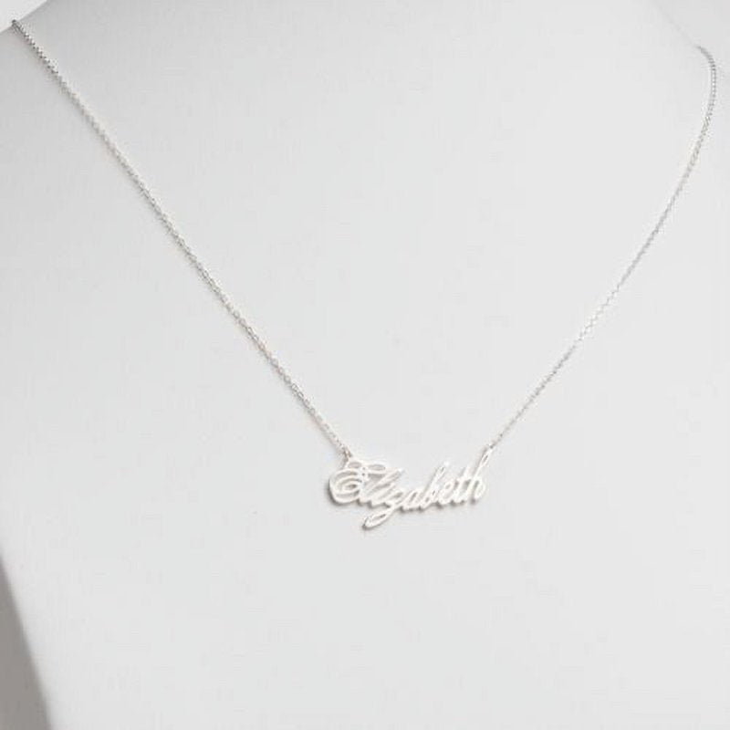 Personalized Silver Name Necklace, Custom Script Pendant, 18 Inch Chain