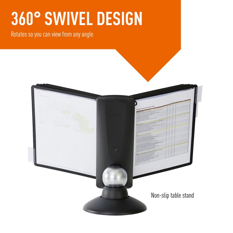 Desktop Reference Display System with 10 Double-Sided Letter-Size Panels - Black