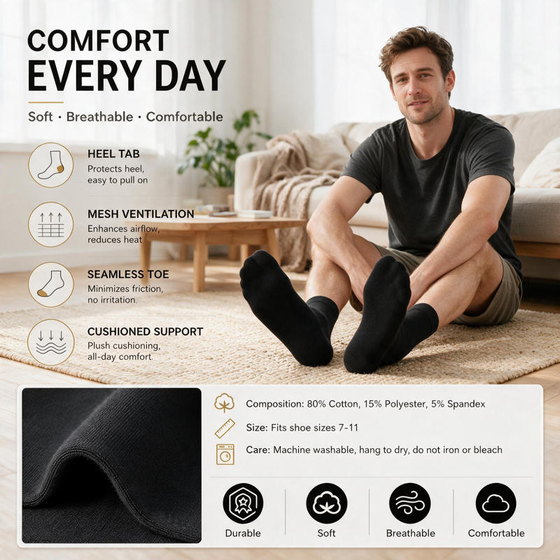 Women’s Cushioned Crew Socks 6-Pair Pack Moisture Wicking Odor Control Durable Gift Box