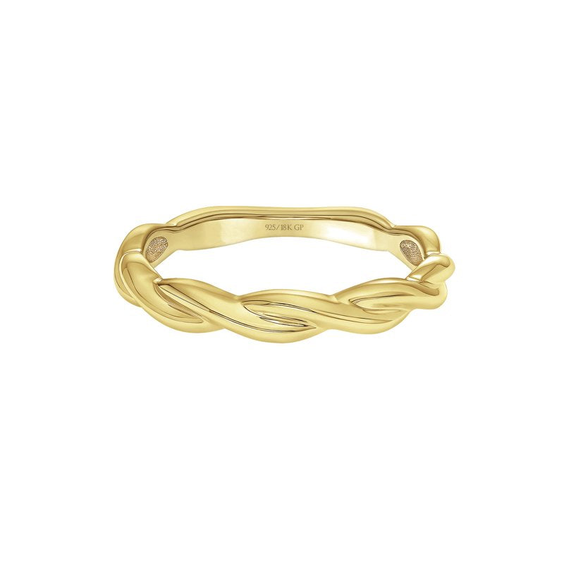 Stackable Anniversary Ring in 18k Yellow Gold Over Sterling Silver - Contemporary Twist Design
