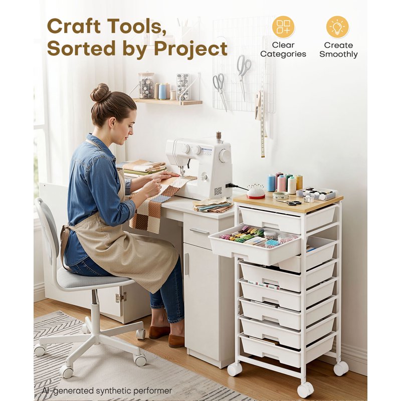8-Drawer Rolling Utility Cart with Lockable Wheels and Spacious Storage
