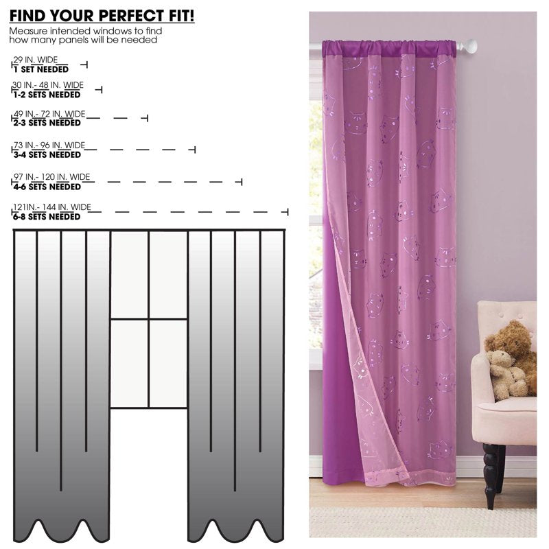 Kids Room Blackout Curtain Panel with Sheer Layer - 38x84 Inch