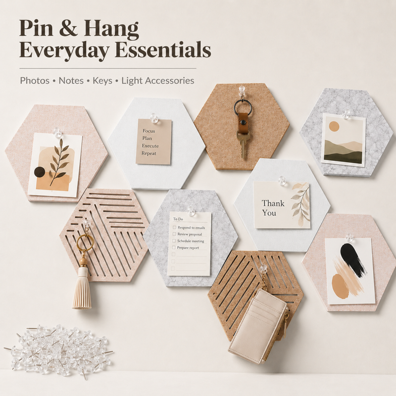 Hexagon Felt Cork Board Tiles Set with Pins - Modern Wall Decor for Office & Home