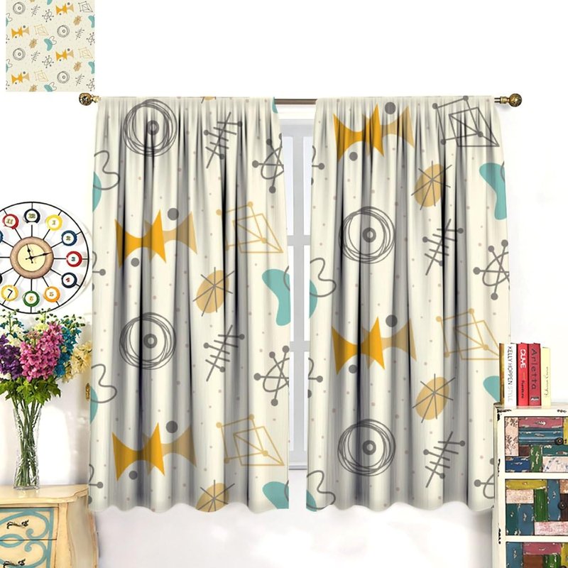 Retro 50s Atomic Style Curtains - Insulated Window Drapes for Bedroom & Living Room