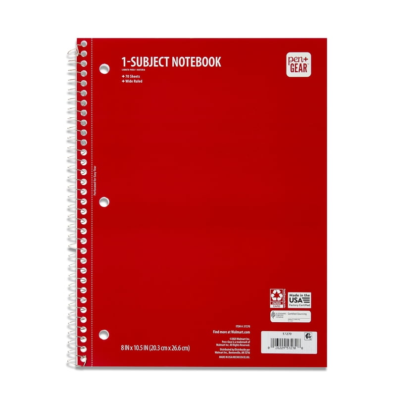 1-Subject Spiral Notebook Pack - Wide Ruled, 8x10.5 Inch, 70 Sheets, Multiple Colors