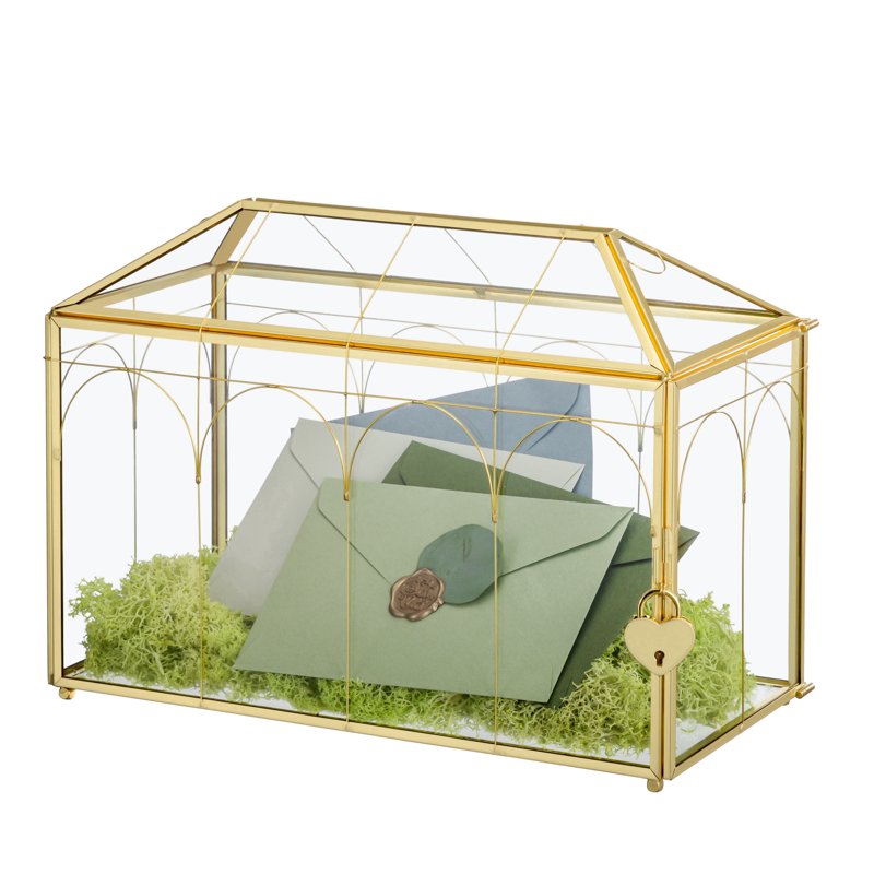 Glass Card Box with Lock and Slot for Weddings and Events - Gold, Silver, Black, Large or Small