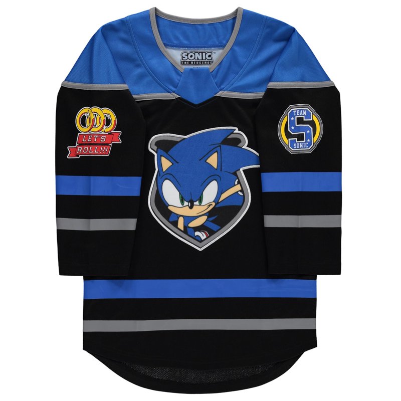 Sega Sonic the Hedgehog Boys Long Sleeve Hockey Jersey - Black/Royal, Size 10-12