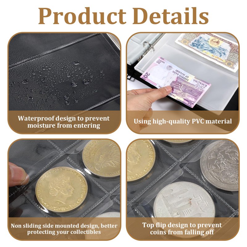 Fireproof Coin Collection Book Holder with 400 Pockets & Currency Sleeves