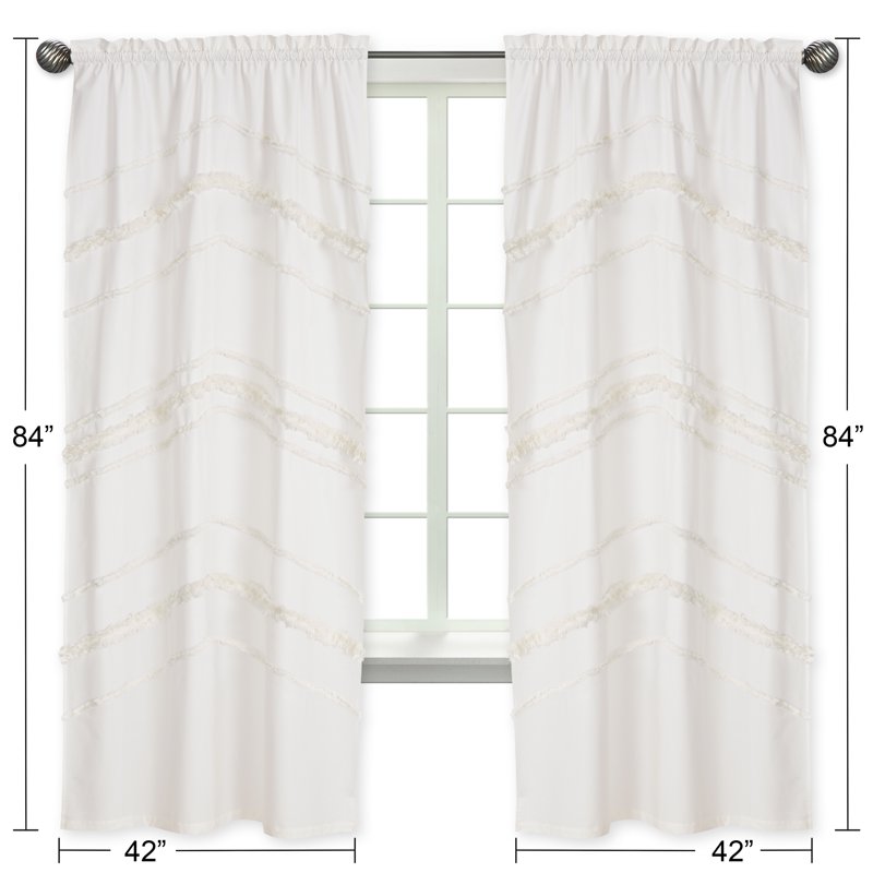 Boho Fringe Semi-Sheer Curtain Panels Set of 2 - Ivory Cotton Window Drapes