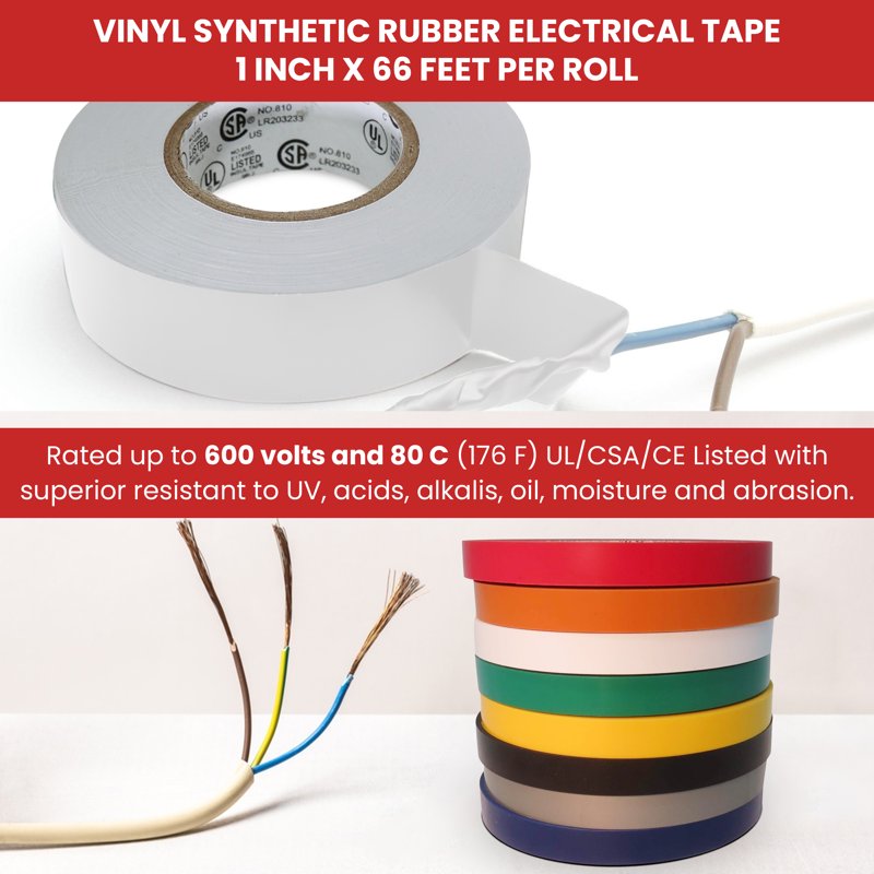 3/4 in x 66 ft Gray Electrical Tape - UL/CSA Listed, General Purpose Vinyl Tape