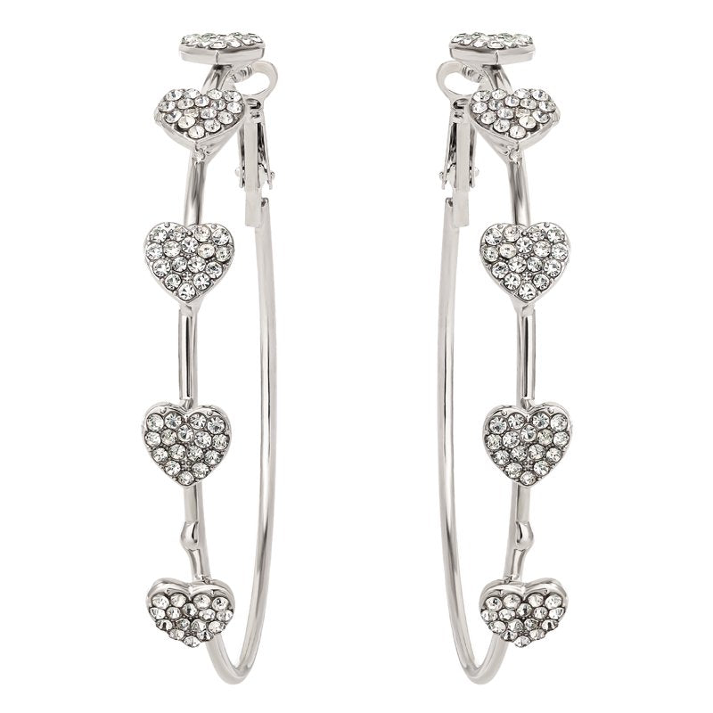 Women’s Silver-Tone Heart Stone Hoop Earrings - Jessica Simpson Jewelry