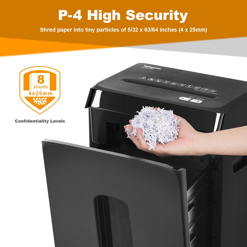 8-Sheet Cross Cut Paper Shredder with 4-Gallon Wastebin for Home Office Security