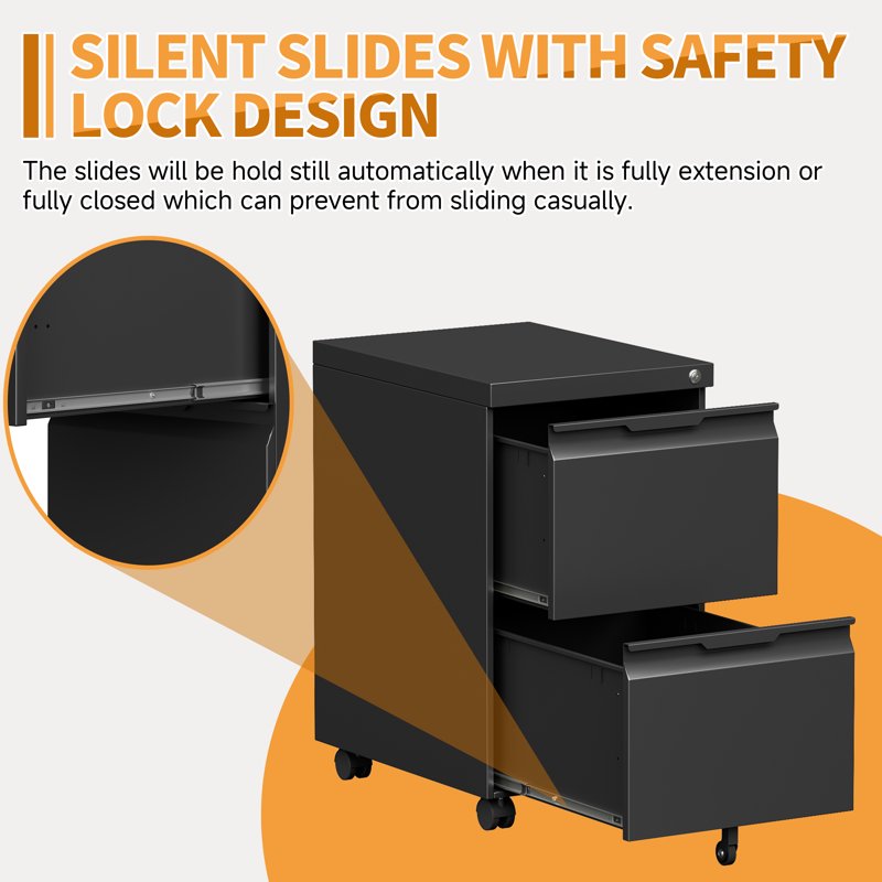 Metal File Cabinet with Lock and Wheels - Home Office Storage, 2-3 Drawer Options