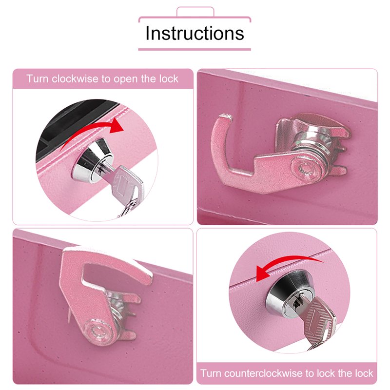 Mini Fireproof Waterproof Lock Safe with Key Lock and 6 Compartments - Pink