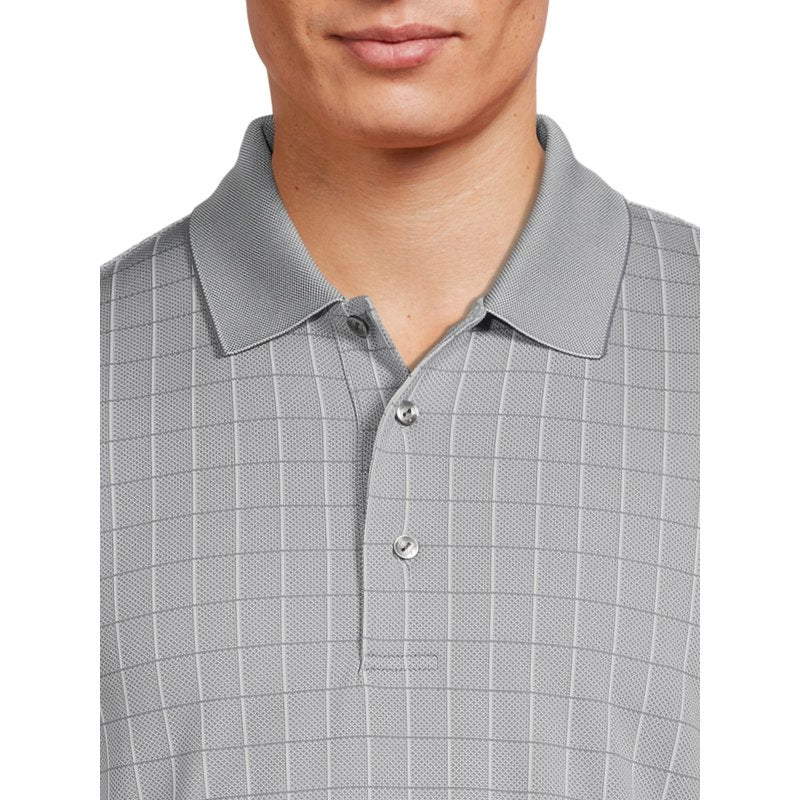 Ben Hogan Windowpane Golf Polo Shirt for Men – Gray, Size L (Textured Jacquard)