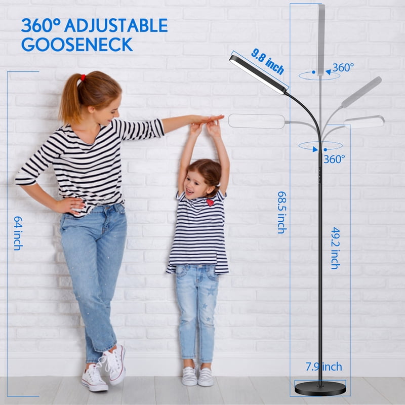 LED Floor Lamp with Remote and Touch Control, Dimmable Brightness, 4 Color Temperatures, Adjustable Gooseneck for Living Room Bedroom Office