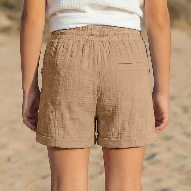 Girls Loose Fit Khaki Shorts with Elastic Waist for Summer Vacation