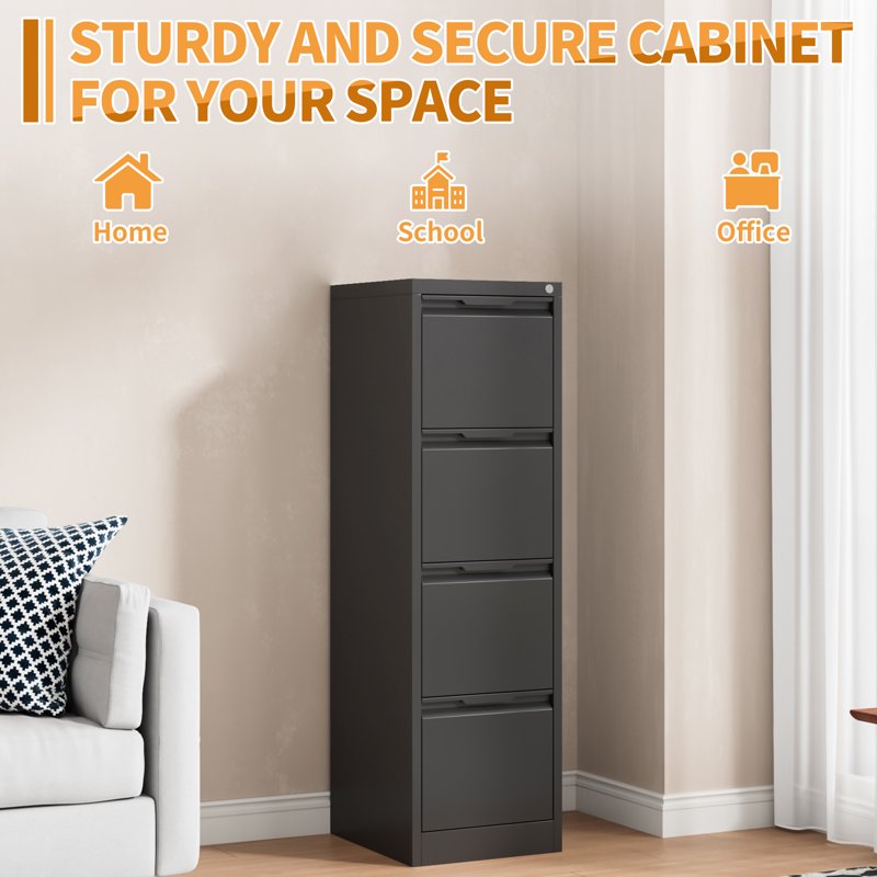Metal File Cabinet with Lock, 4 Drawers Home Office Storage Organizer