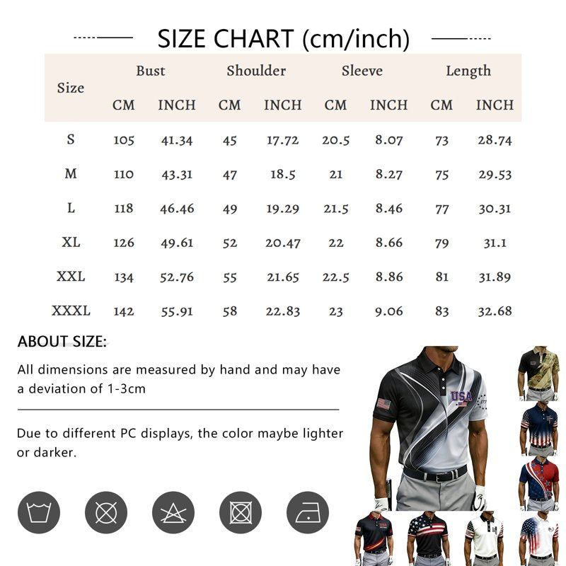 Men's Patriotic 250th Anniversary USA Flag Polo Shirt - Casual Short Sleeve Golf Tee
