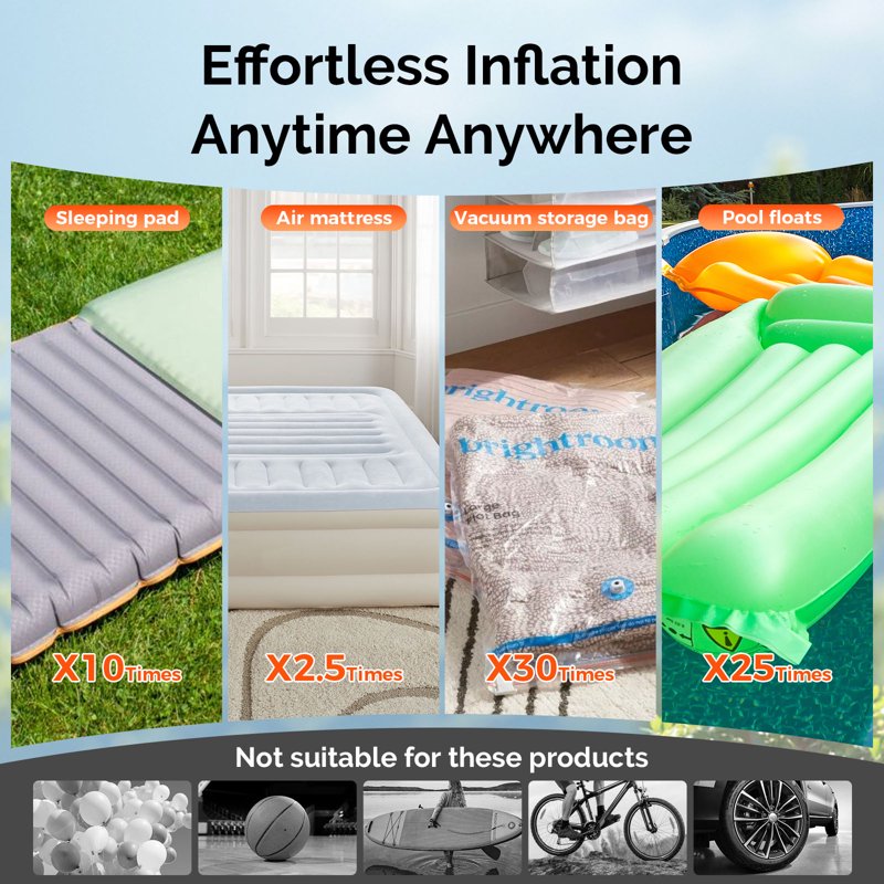 Electric Air Pump for Inflatable Pools, Air Mattresses & Sleeping Pads - Portable, Fast Inflation