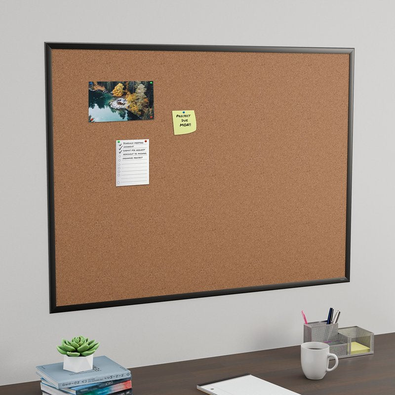 Large Cork Bulletin Board with Black Aluminum Frame 4' x 3' Wall Mount
