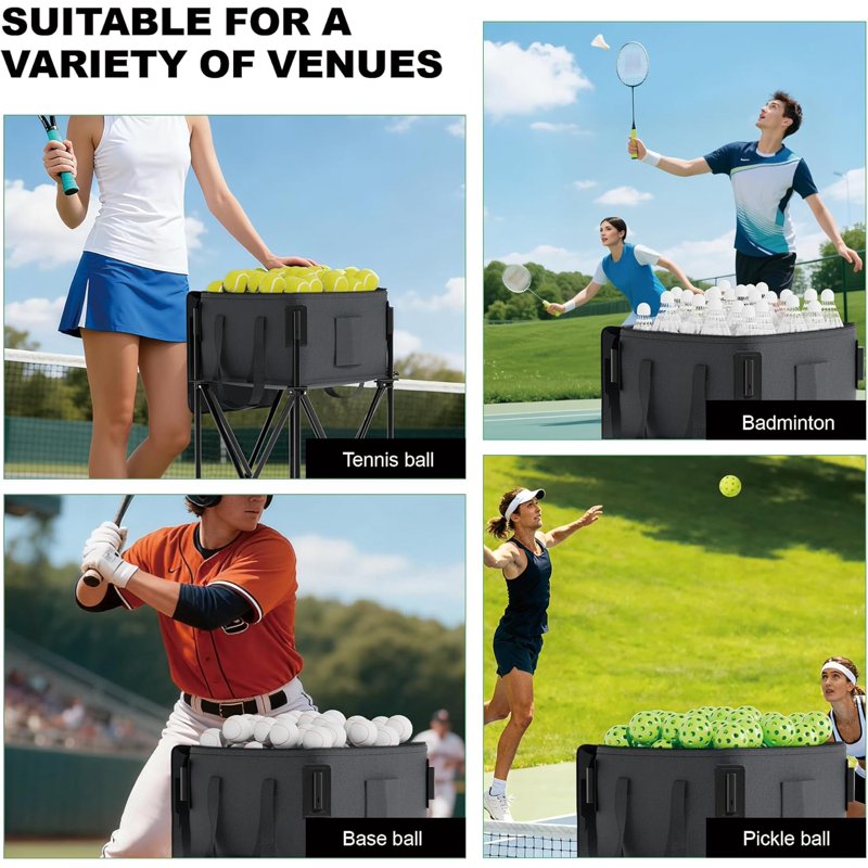 Wheeled Tennis Ball Hopper for 200 Balls with Removable Bag - Portable Tennis & Multi-Sport Cart
