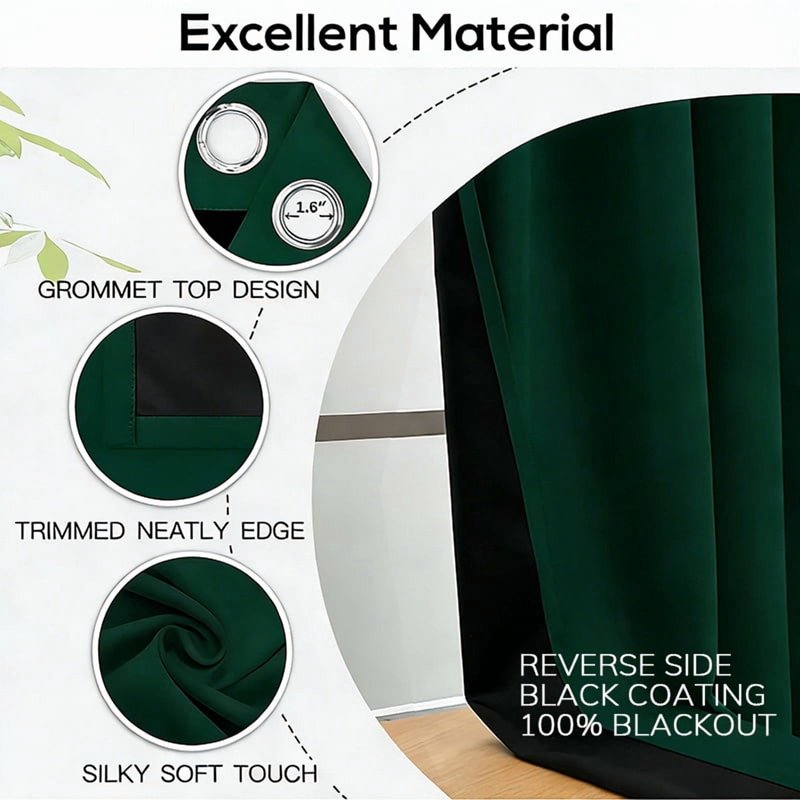 Blackout Thermal Insulated Curtain Set 4 Panels Grommet Top for Bedroom & Living Room