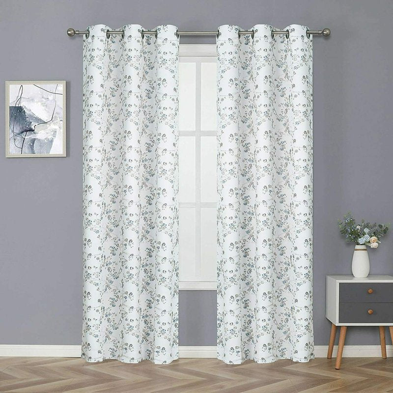 Shabby Chic 2 Pack Room Darkening Curtains with Grommets - Cherry Blossom Floral Design
