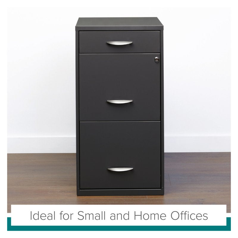 Steel 3 Drawer File Cabinet with Lock for Home Office & Business - Charcoal