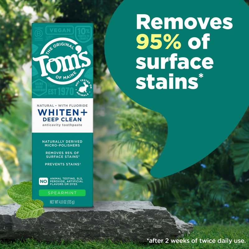 Spearmint Tom’s of Maine Whiten Plus Deep Clean Fluoride Toothpaste 4 oz