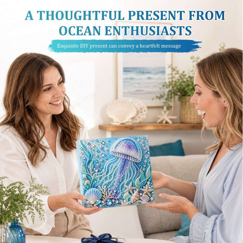 Jellyfish Pearl Art DIY Kit - 3D Diamond Painting with Frame (Variation: Jellyfish) 7.87 x 7.87 in
