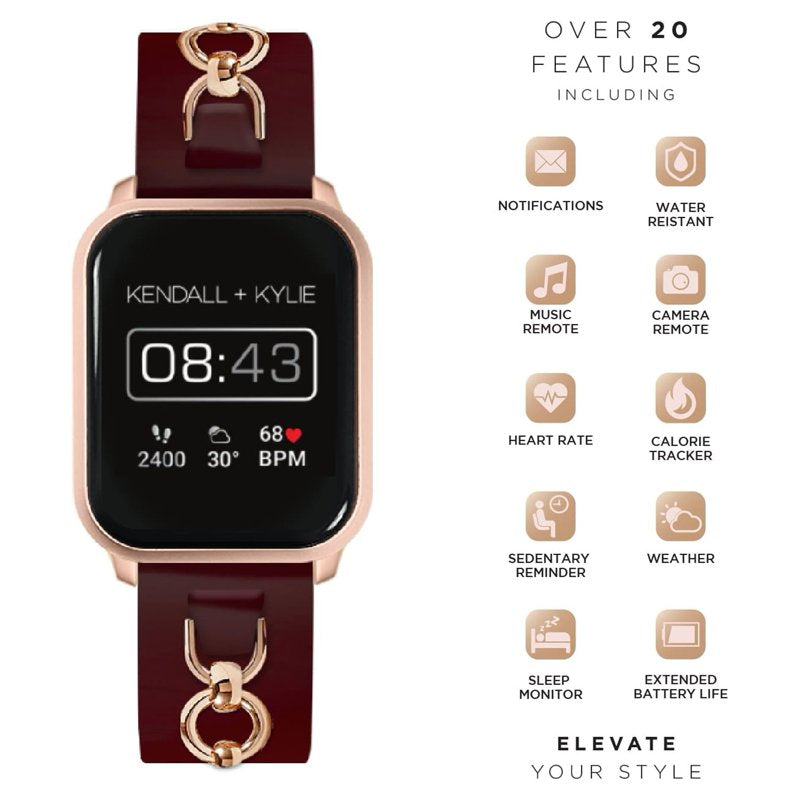 Smartwatch with Extra Strap & Wireless Earbuds - Burgundy