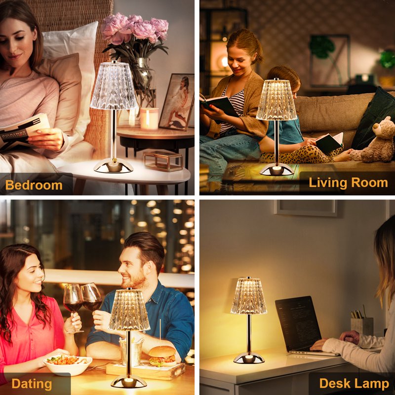Rechargeable Crystal Table Lamp with Touch Control - Dimmable LED Night Light for Bedroom & Living Room