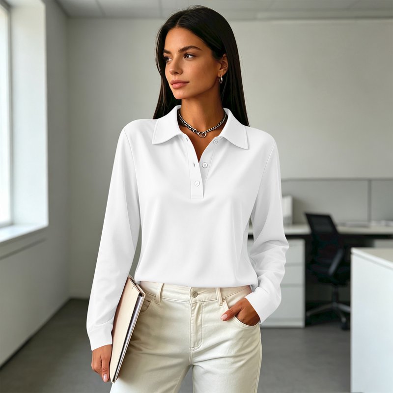 Women's Long Sleeve Polo Shirts with Side Slits - Business Casual Golf Top