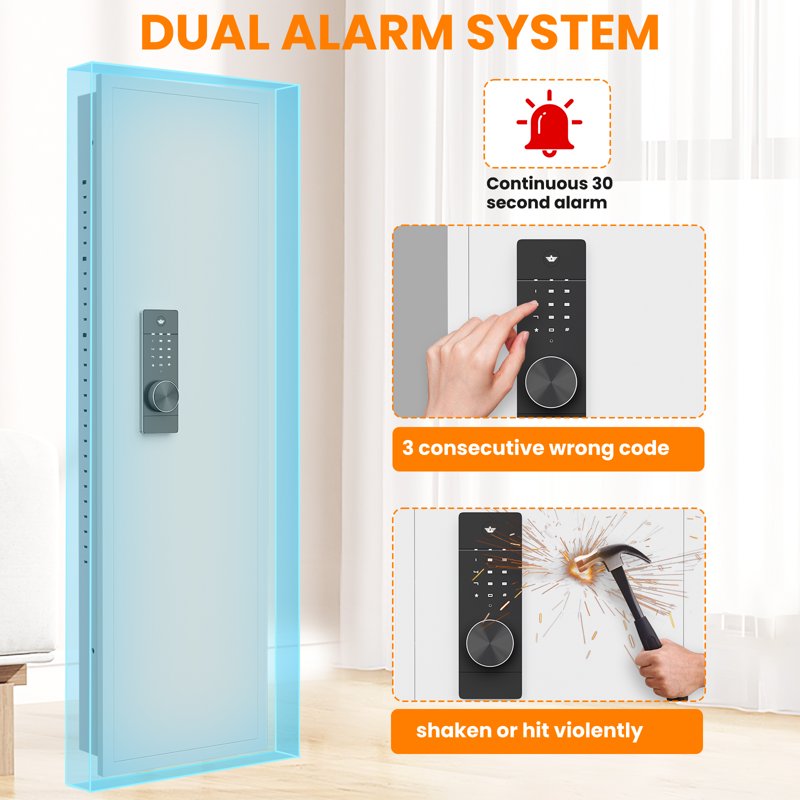 Wall Gun Safe with Dual Alarm System & Adjustable Shelves – Fireproof Security Cabinet