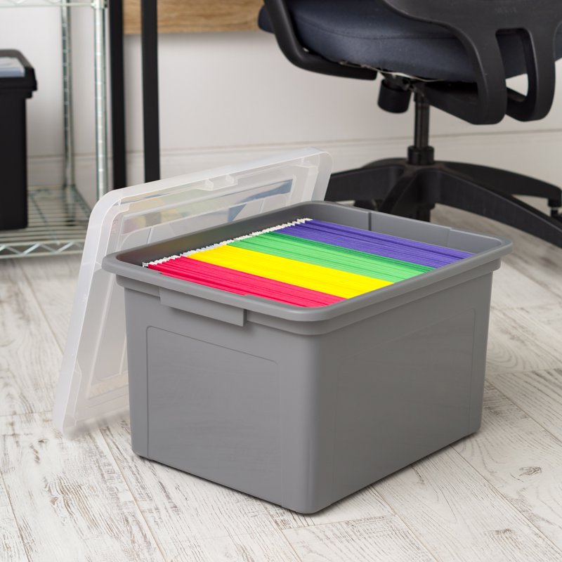 Plastic Storage File Box with Snap-Tight Lid - Legal & Letter Size, Gray 18"