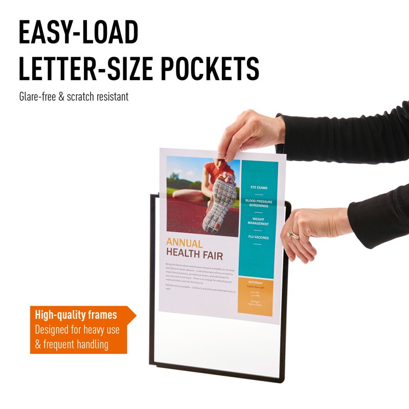 Desktop Reference Display System with 10 Double-Sided Letter-Size Panels - Black