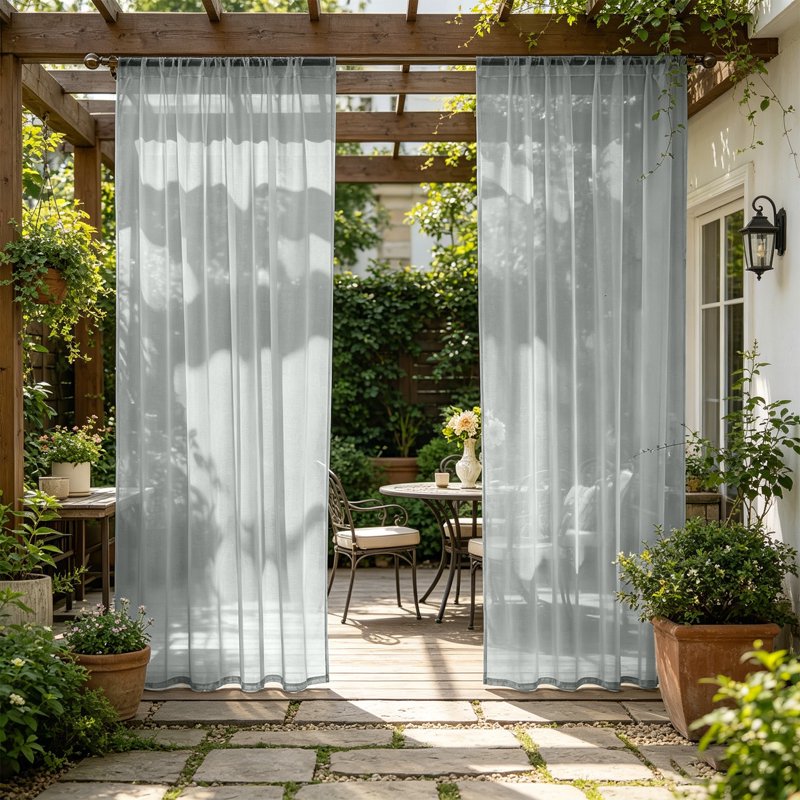 Outdoor Sheer Voile Curtain Waterproof UV Resistant Light Filtering Patio Drapes