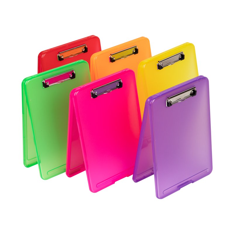 Set of 6 Colorful Plastic Clipboards with Storage for Office & School
