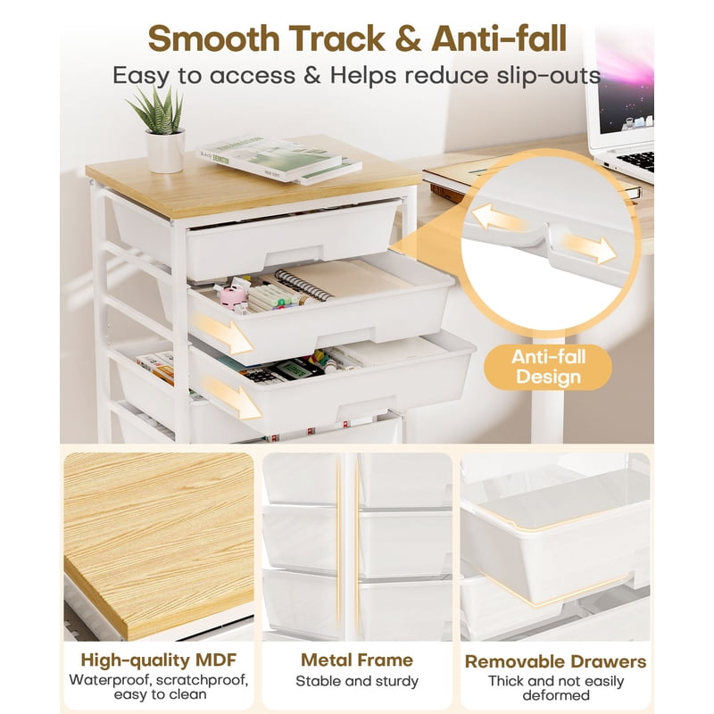8-Drawer Rolling Utility Cart with Lockable Wheels and Spacious Storage