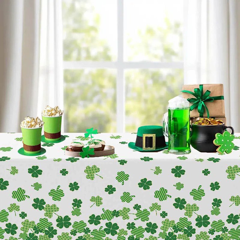 Waterproof St Patrick's Day Tablecloth - 137x183cm Green Shamrock Celebration
