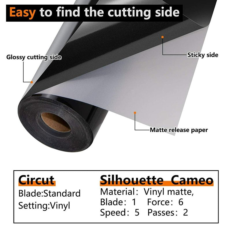 Black Vinyl Roll for Cutting Machines 12x30ft Glossy Adhesive Craft Vinyl