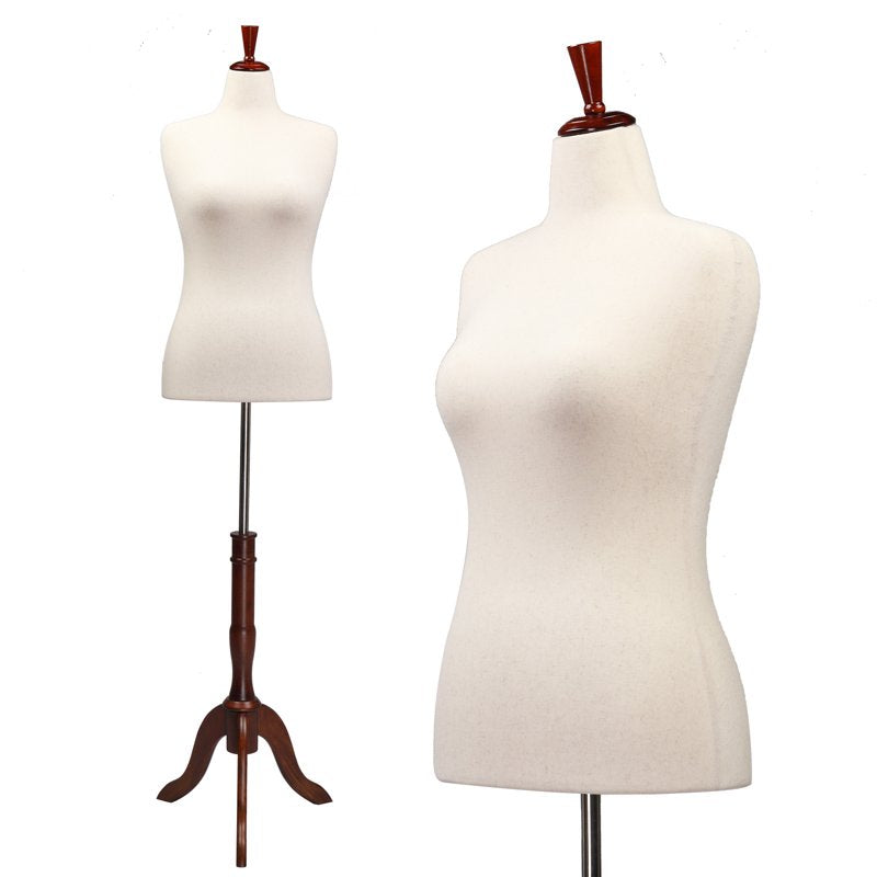 Female Dress Form Mannequin Torso with Wooden Tripod Stand Adjustable Height
